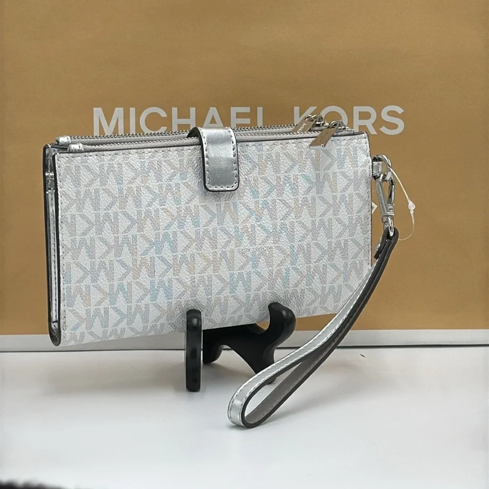 Michael kors Jet Set Travel Large Embellished Signature Logo Wristlet Optic Whit